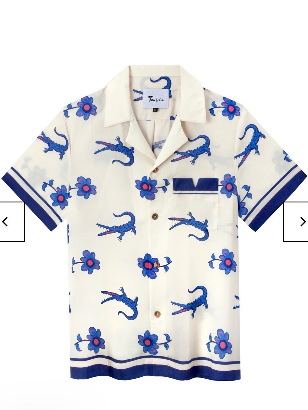 DEYA Short Sleeve Camp Shirt in Cream with Blue Floral & Crocodile Print